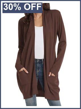 Long Open Front Lightweight Knit Cardigan with Pockets
